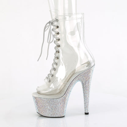 *7" Heel, 2 3/4" PF Peep Toe Lace-Up Front Ankle Boot w/RS (Pleaser BEJ1021C-7/C/SRS)