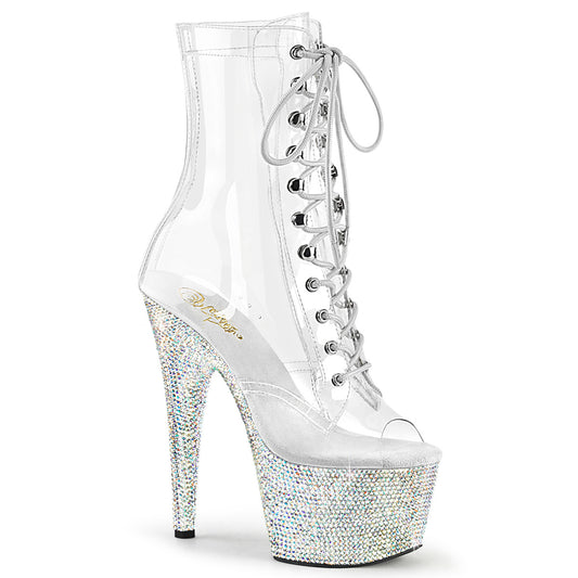 *7" Heel, 2 3/4" PF Peep Toe Lace-Up Front Ankle Boot w/RS (Pleaser BEJ1021C-7/C/SRS)