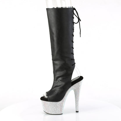 *7" Heel, 2 3/4" PF Open Toe/Heel Knee Boot w/RS, Side Zip (Pleaser BEJ2018-7/BPU/SRS)