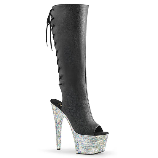 *7" Heel, 2 3/4" PF Open Toe/Heel Knee Boot w/RS, Side Zip (Pleaser BEJ2018-7/BPU/SRS)