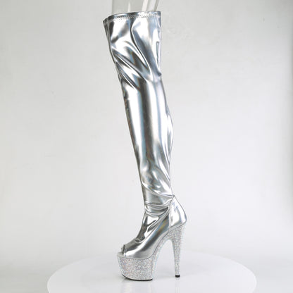 *7" Heel, 2 3/4" PF Peep Toe Thigh Boot w/RS, Side Zip (Pleaser BEJ3011-7/BHG/MDBRS)