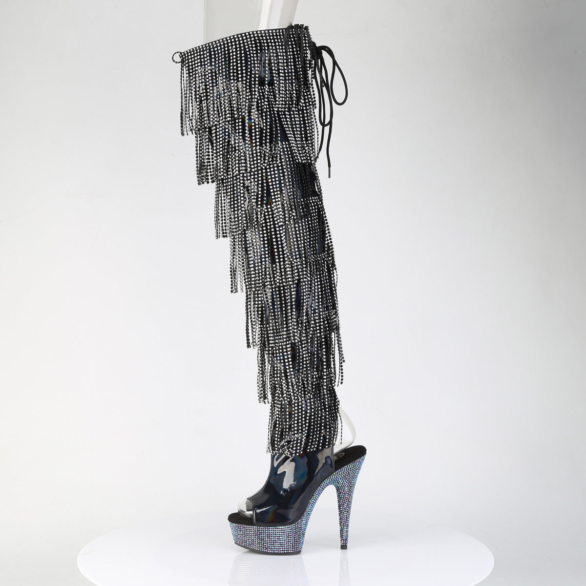 6" Heel, 1 3/4" PF 7-Layer Fringe Lace-Up Thigh Boot w/RS (Pleaser BEJ3017HG-RSF-6/B/RS)