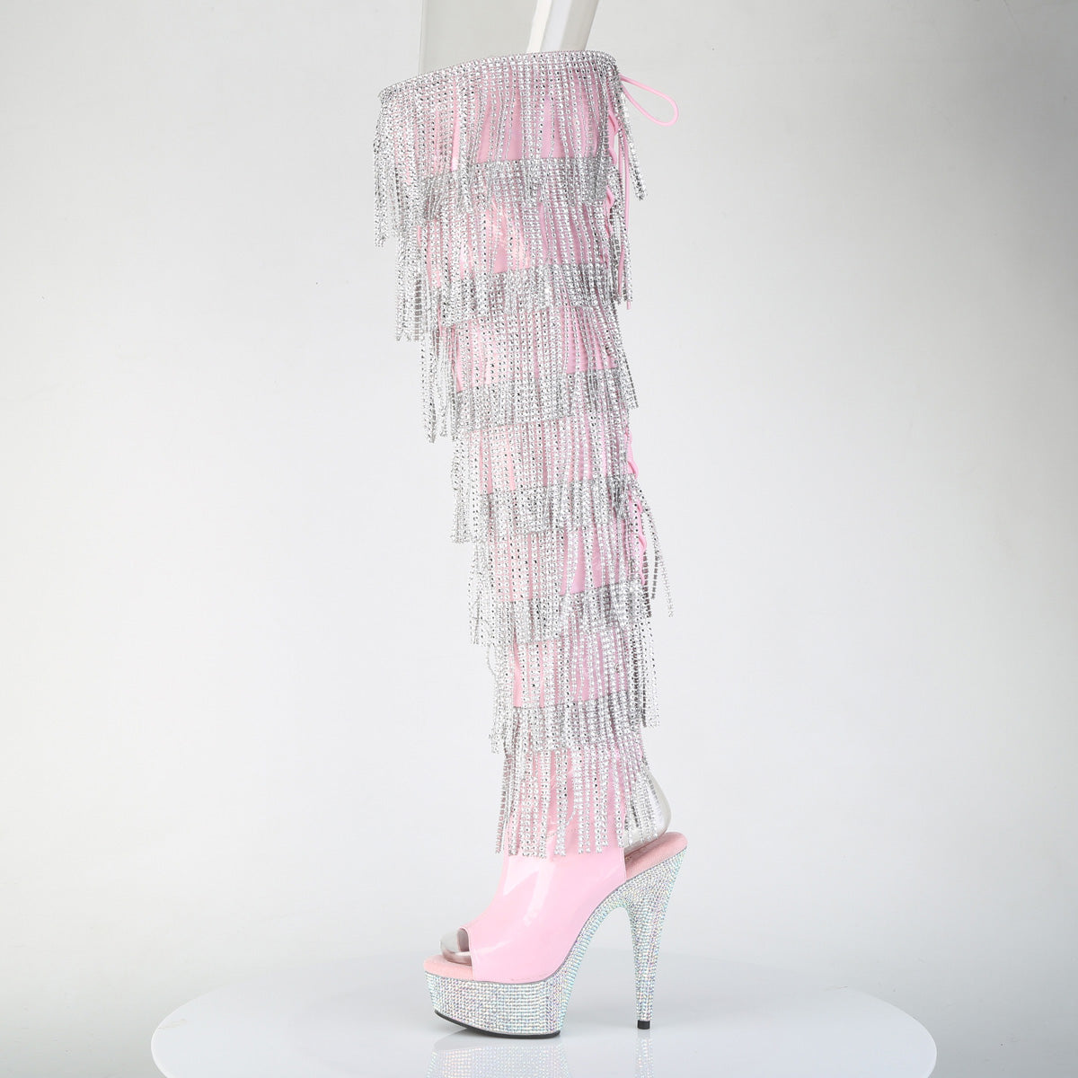 6" Heel, 1 3/4" PF 7-Layer Fringe Lace-Up Thigh Boot w/RS (Pleaser BEJ3017HG-RSF-6/B/RS)