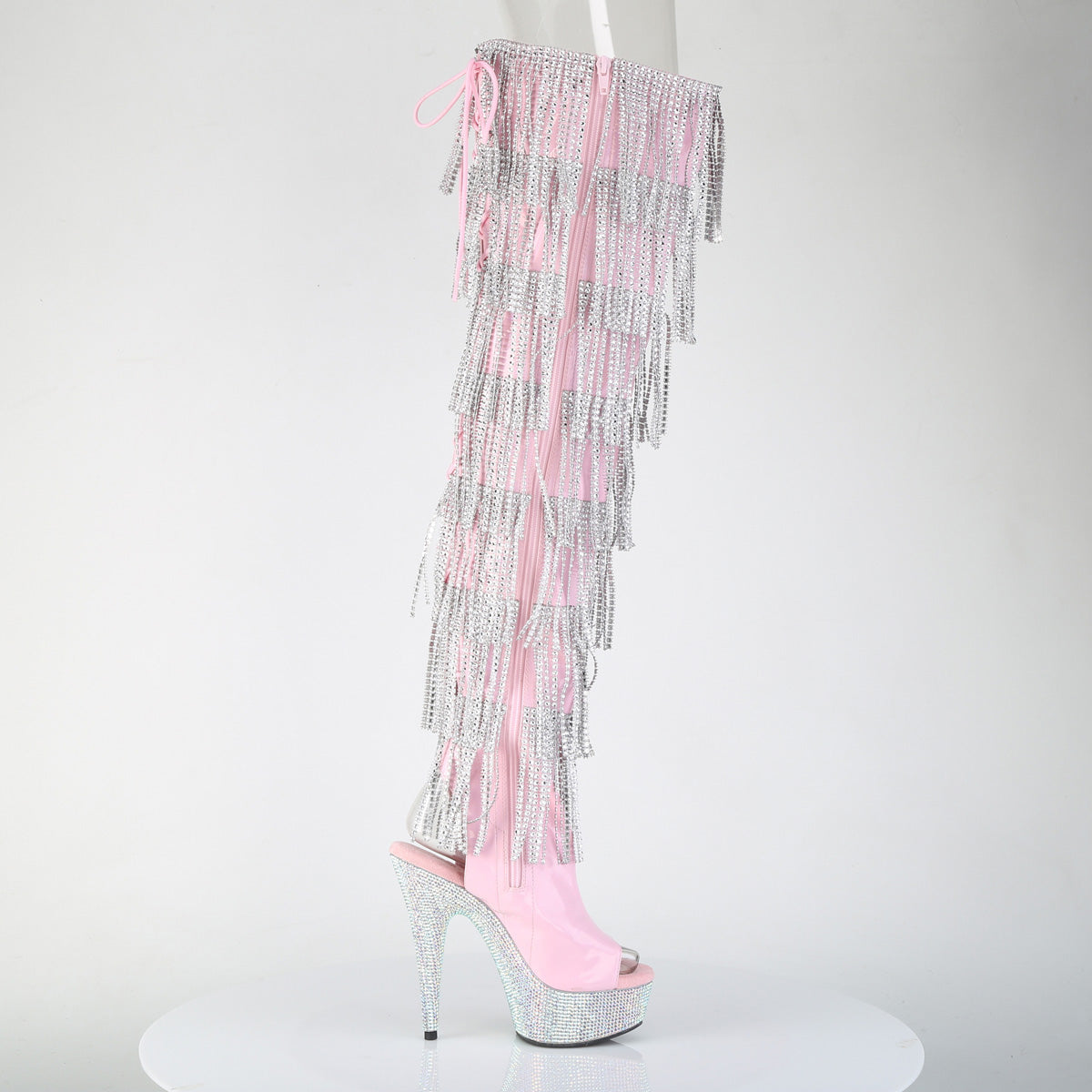 6" Heel, 1 3/4" PF 7-Layer Fringe Lace-Up Thigh Boot w/RS (Pleaser BEJ3017HG-RSF-6/B/RS)