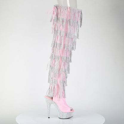 6" Heel, 1 3/4" PF 7-Layer Fringe Lace-Up Thigh Boot w/RS (Pleaser BEJ3017HG-RSF-6/B/RS)