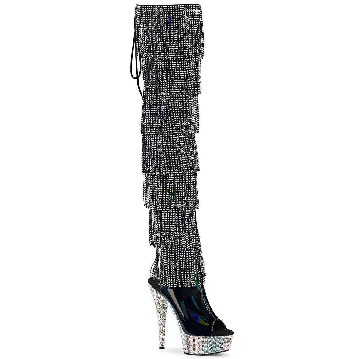6" Heel, 1 3/4" PF 7-Layer Fringe Lace-Up Thigh Boot w/RS (Pleaser BEJ3017HG-RSF-6/B/RS)