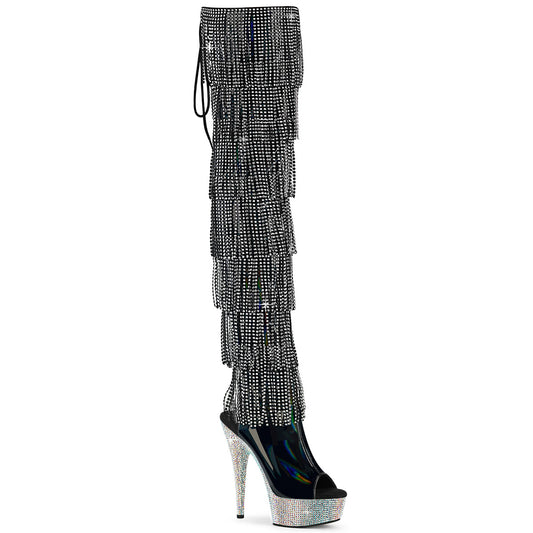6" Heel, 1 3/4" PF 7-Layer Fringe Lace-Up Thigh Boot w/RS (Pleaser BEJ3017HG-RSF-6/B/RS)