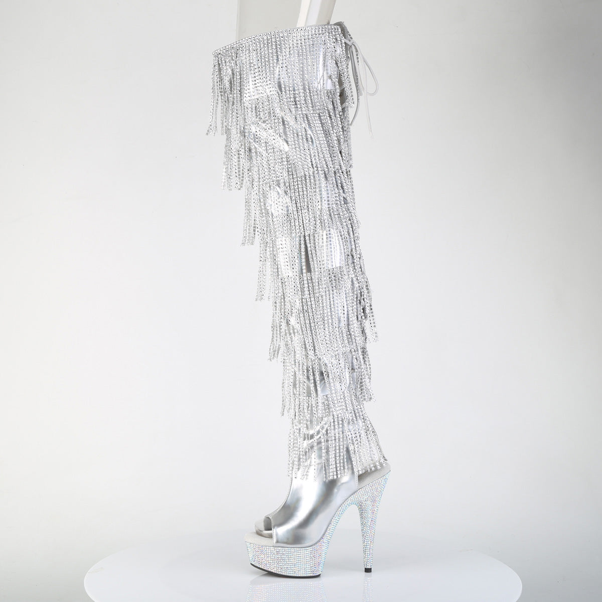 6" Heel, 1 3/4" PF 7-Layer Fringe Lace-Up Thigh Boot w/RS (Pleaser BEJ3017HG-RSF-6/B/RS)