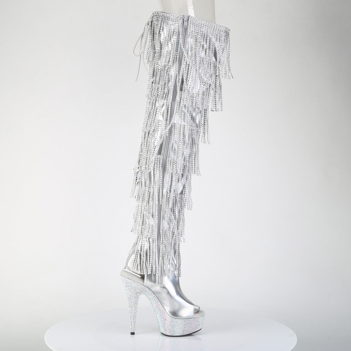 6" Heel, 1 3/4" PF 7-Layer Fringe Lace-Up Thigh Boot w/RS (Pleaser BEJ3017HG-RSF-6/B/RS)