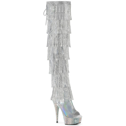 6" Heel, 1 3/4" PF 7-Layer Fringe Lace-Up Thigh Boot w/RS (Pleaser BEJ3017HG-RSF-6/B/RS)