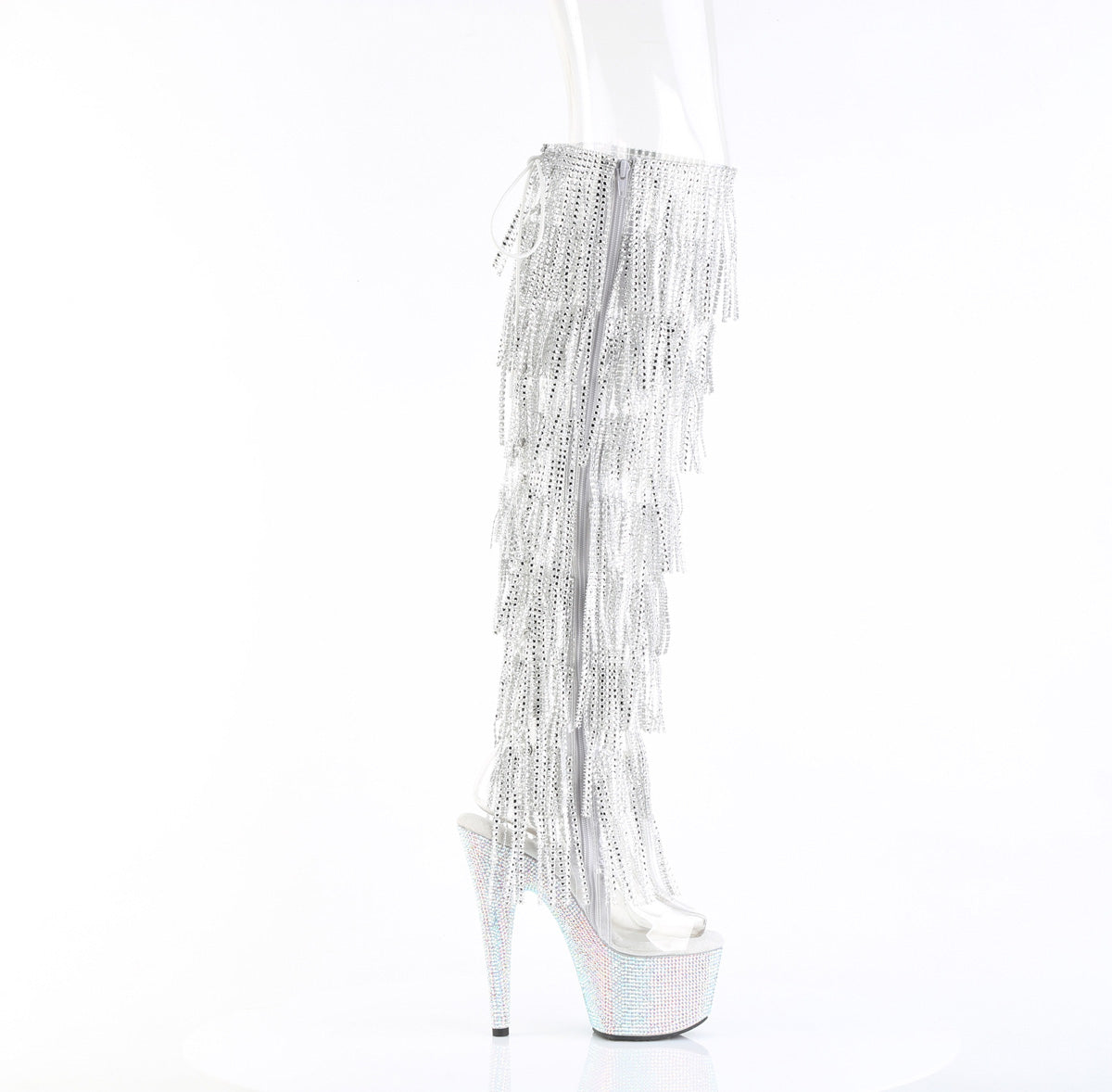 7" Heel, 2 3/4" PF 8-Layer Fringe Over-The-Knee Boot w/RS (Pleaser BEJ3019C-RSF-7/C/SRS)