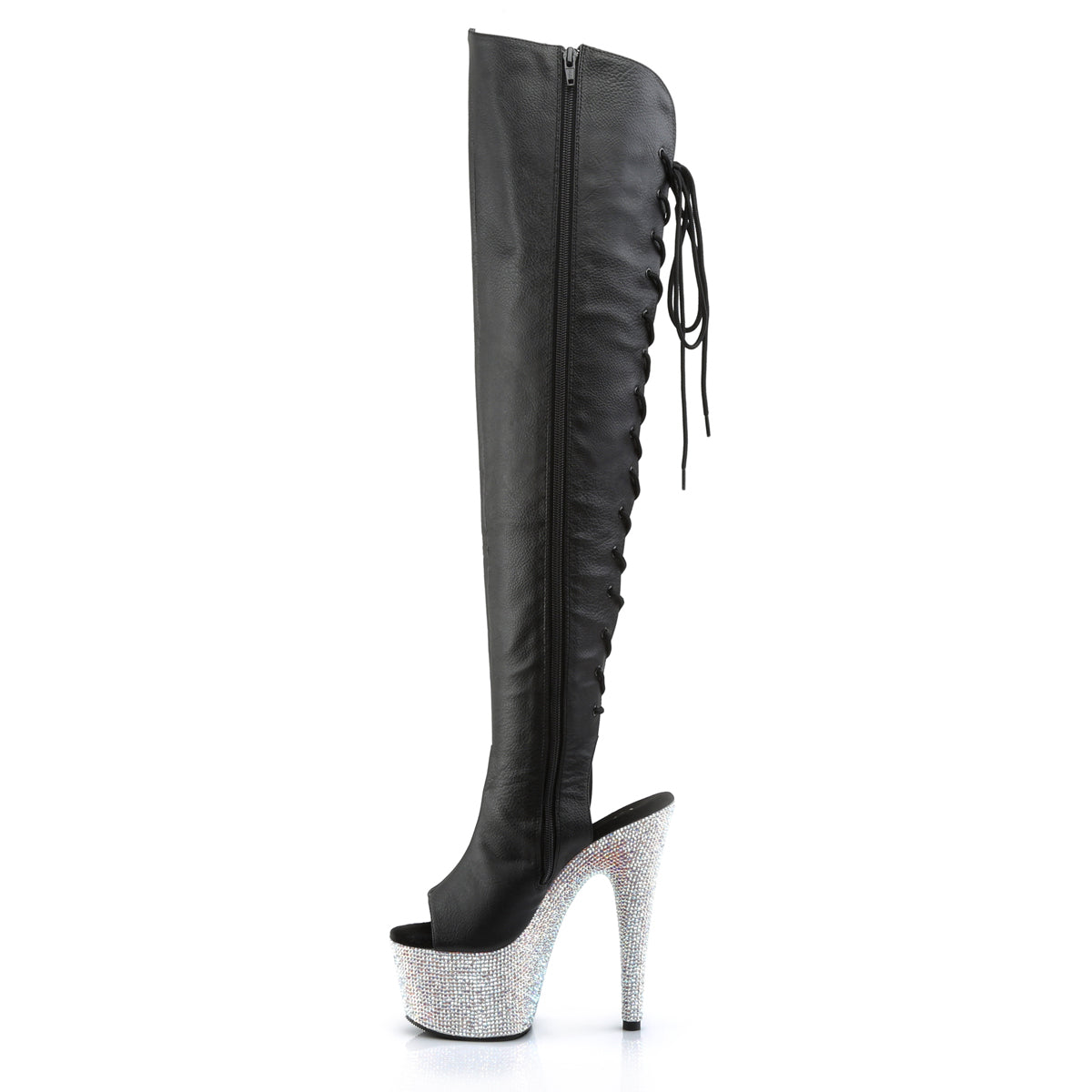 7" Heel, 2 3/4"PF Open Toe/Heel Over-The Knee Boot, Side Zip (Pleaser BEJ3019DM-7/BPU/SMRS)