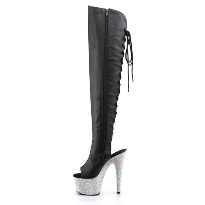 7" Heel, 2 3/4"PF Open Toe/Heel Over-The Knee Boot, Side Zip (Pleaser BEJ3019DM-7/BPU/SMRS)