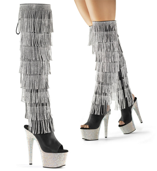 7" Heel, 2 3/4"PF Open Toe/Heel Over-The-Knee Boot, Side Zip (Pleaser BEJ3019RSF-7/BPU/SRS)