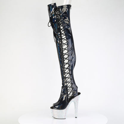 7" Heel, 2 3/4" PF Open Toe/Back Side Lace Thigh Boot w/RS (Pleaser BEJ3052HG-7/BHG/SRS)