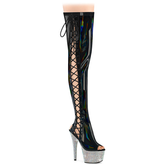 7" Heel, 2 3/4" PF Open Toe/Back Side Lace Thigh Boot w/RS (Pleaser BEJ3052HG-7/BHG/SRS)