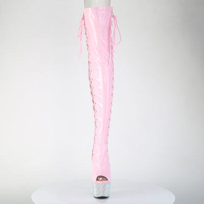 7" Heel, 2 3/4" PF Open Toe/Back Side Lace Thigh Boot w/RS (Pleaser BEJ3052HG-7/BHG/SRS)