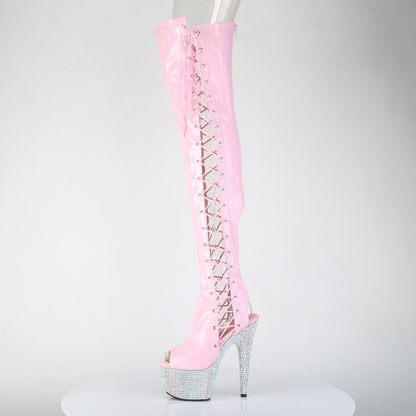 7" Heel, 2 3/4" PF Open Toe/Back Side Lace Thigh Boot w/RS (Pleaser BEJ3052HG-7/BHG/SRS)