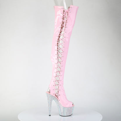 7" Heel, 2 3/4" PF Open Toe/Back Side Lace Thigh Boot w/RS (Pleaser BEJ3052HG-7/BHG/SRS)