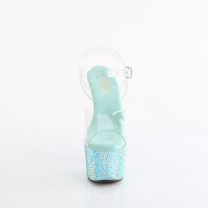 *7" Heel, 2 3/4" PF Ankle Strap Sandal w/ Resin RS (Pleaser BEJ708RRS/C/AGQRS)