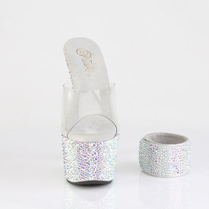 7" Heel, 2 3/4" PF RS Encrusted Slide w/Matching Cuff (Pleaser BEJ712MS/C/SRS)