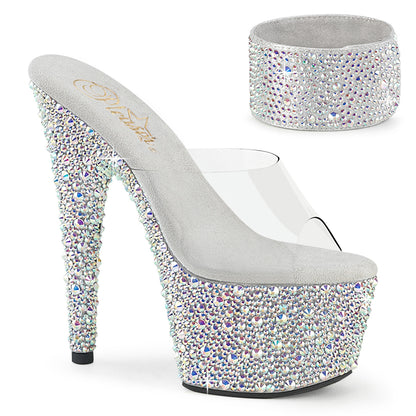 7" Heel, 2 3/4" PF RS Encrusted Slide w/Matching Cuff (Pleaser BEJ712MS/C/SRS)