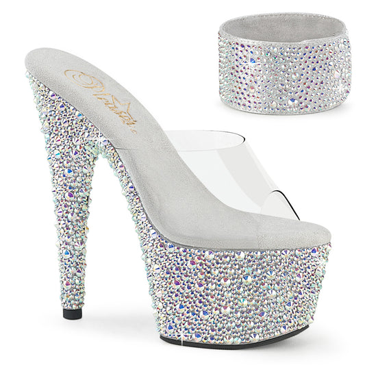 7" Heel, 2 3/4" PF RS Encrusted Slide w/Matching Cuff (Pleaser BEJ712MS/C/SRS)