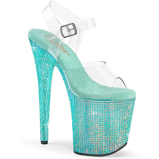*8" Heel, 4" PF Ankle Strap Sandal w/ Resin RS (Pleaser BEJ808RRS/C/AGQRS)