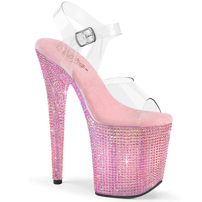 *8" Heel, 4" PF Ankle Strap Sandal w/ Resin RS (Pleaser BEJ808RRS/C/AGQRS)