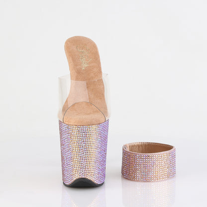 8" Heel, 4" PF RS Embellished Slide w/ Matching (Pleaser BEJ812RS/C/ROGLDRS)