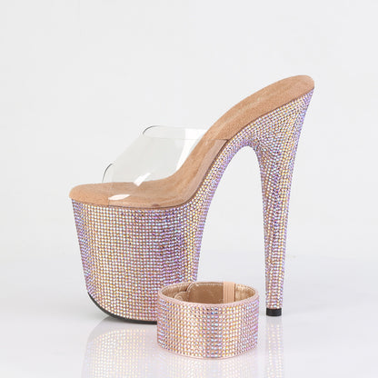 8" Heel, 4" PF RS Embellished Slide w/ Matching (Pleaser BEJ812RS/C/ROGLDRS)