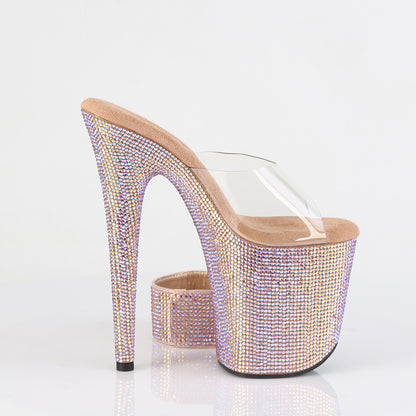 8" Heel, 4" PF RS Embellished Slide w/ Matching (Pleaser BEJ812RS/C/ROGLDRS)
