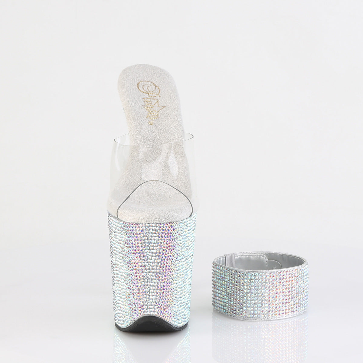 8" Heel, 4" PF RS Embellished Slide w/ Matching (Pleaser BEJ812RS/C/ROGLDRS)