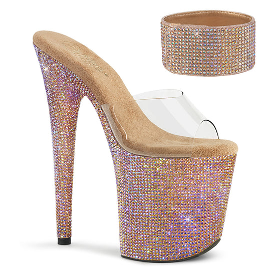 8" Heel, 4" PF RS Embellished Slide w/ Matching (Pleaser BEJ812RS/C/ROGLDRS)