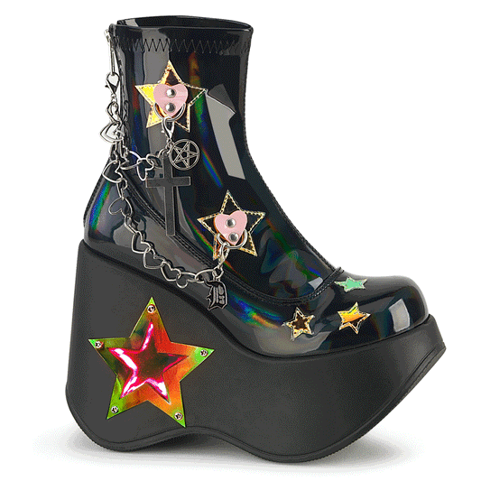 5" Star Cutout Platform Wedge Ankle Boot, Back Zip (Demonia BLAZE108/BHG)