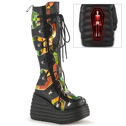 4 1/2" Platform Lace-Up Knee High Boot, Inside Zip (Demonia BLAZE152/BVL)