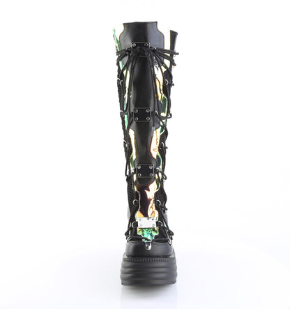 4 1/2" Platform Lace-Up Knee High Boot, Inside Zip (Demonia BLAZE152/BVL)