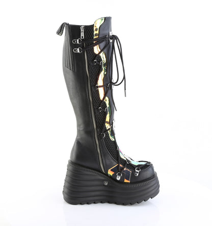 4 1/2" Platform Lace-Up Knee High Boot, Inside Zip (Demonia BLAZE152/BVL)