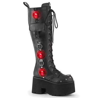 3 1/2" Chunky Heel, 2 1/4" PF Lace-Up Knee High BT, Side Zip (Demonia BLAZE202/BVL)