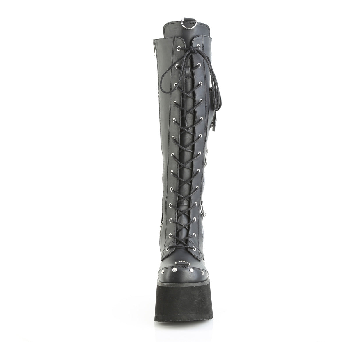 3 1/2" Chunky Heel, 2 1/4" PF Lace-Up Knee High BT, Side Zip (Demonia BLAZE202/BVL)