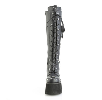 3 1/2" Chunky Heel, 2 1/4" PF Lace-Up Knee High BT, Side Zip (Demonia BLAZE202/BVL)