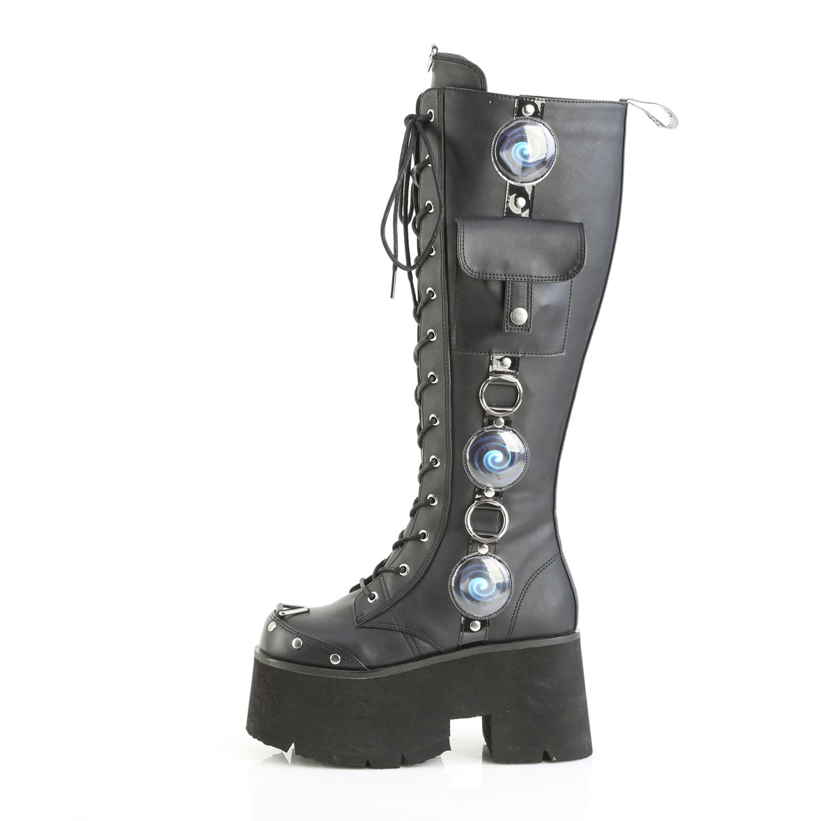 3 1/2" Chunky Heel, 2 1/4" PF Lace-Up Knee High BT, Side Zip (Demonia BLAZE202/BVL)
