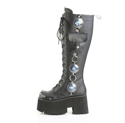 3 1/2" Chunky Heel, 2 1/4" PF Lace-Up Knee High BT, Side Zip (Demonia BLAZE202/BVL)