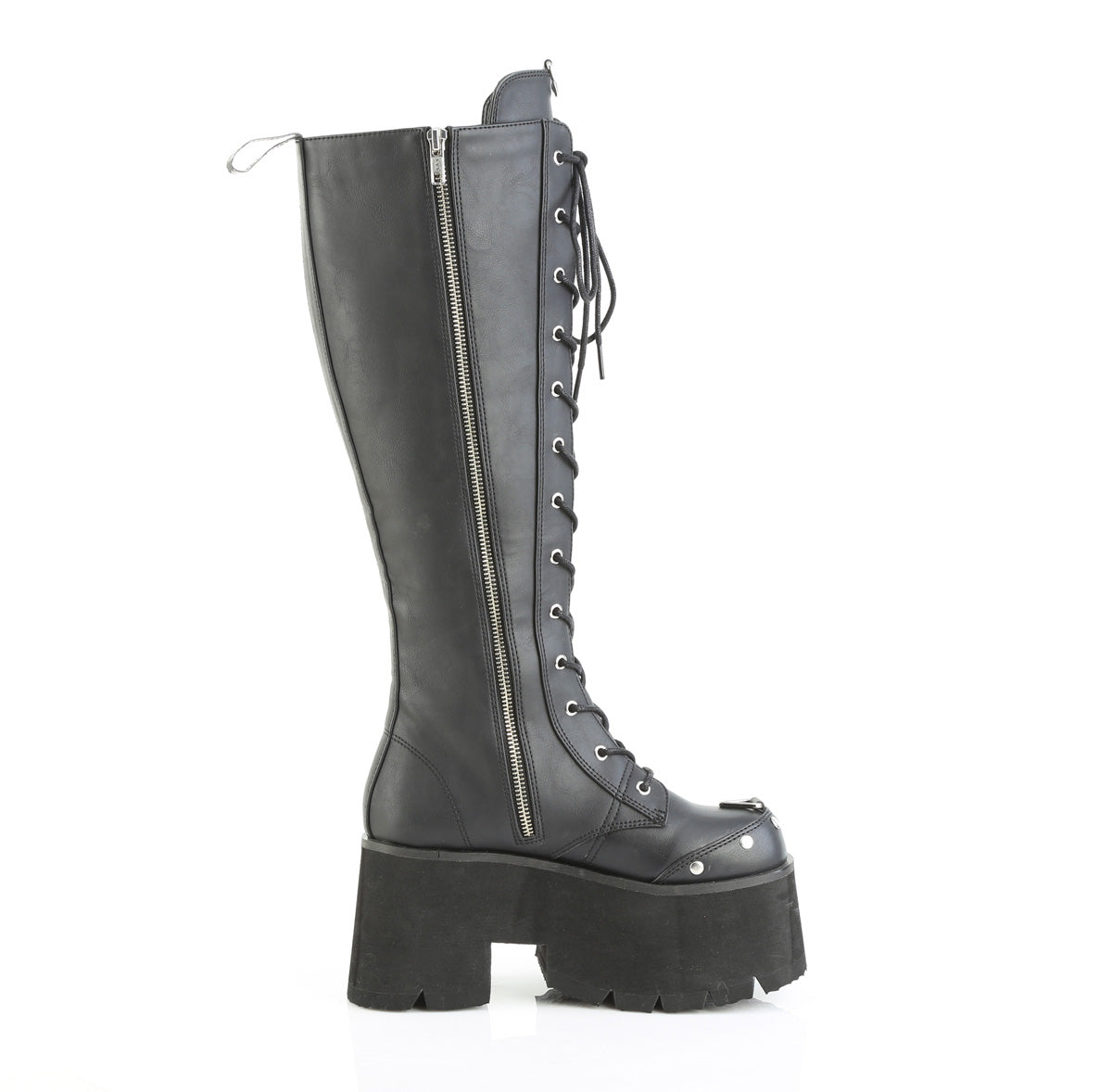 3 1/2" Chunky Heel, 2 1/4" PF Lace-Up Knee High BT, Side Zip (Demonia BLAZE202/BVL)