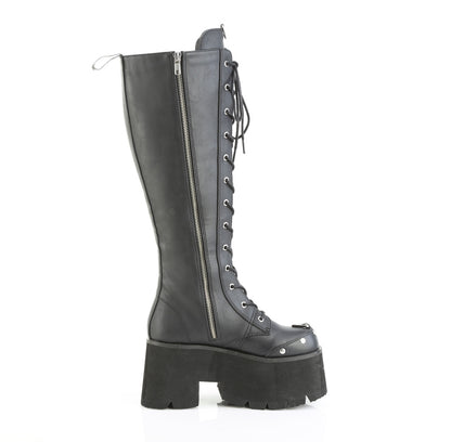 3 1/2" Chunky Heel, 2 1/4" PF Lace-Up Knee High BT, Side Zip (Demonia BLAZE202/BVL)