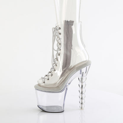 *7" Beaded Heel, 3 1/4" PF Open Toe/Heel Lace-Up Ankle Boot, (Pleaser BLISS1016C/C/M)