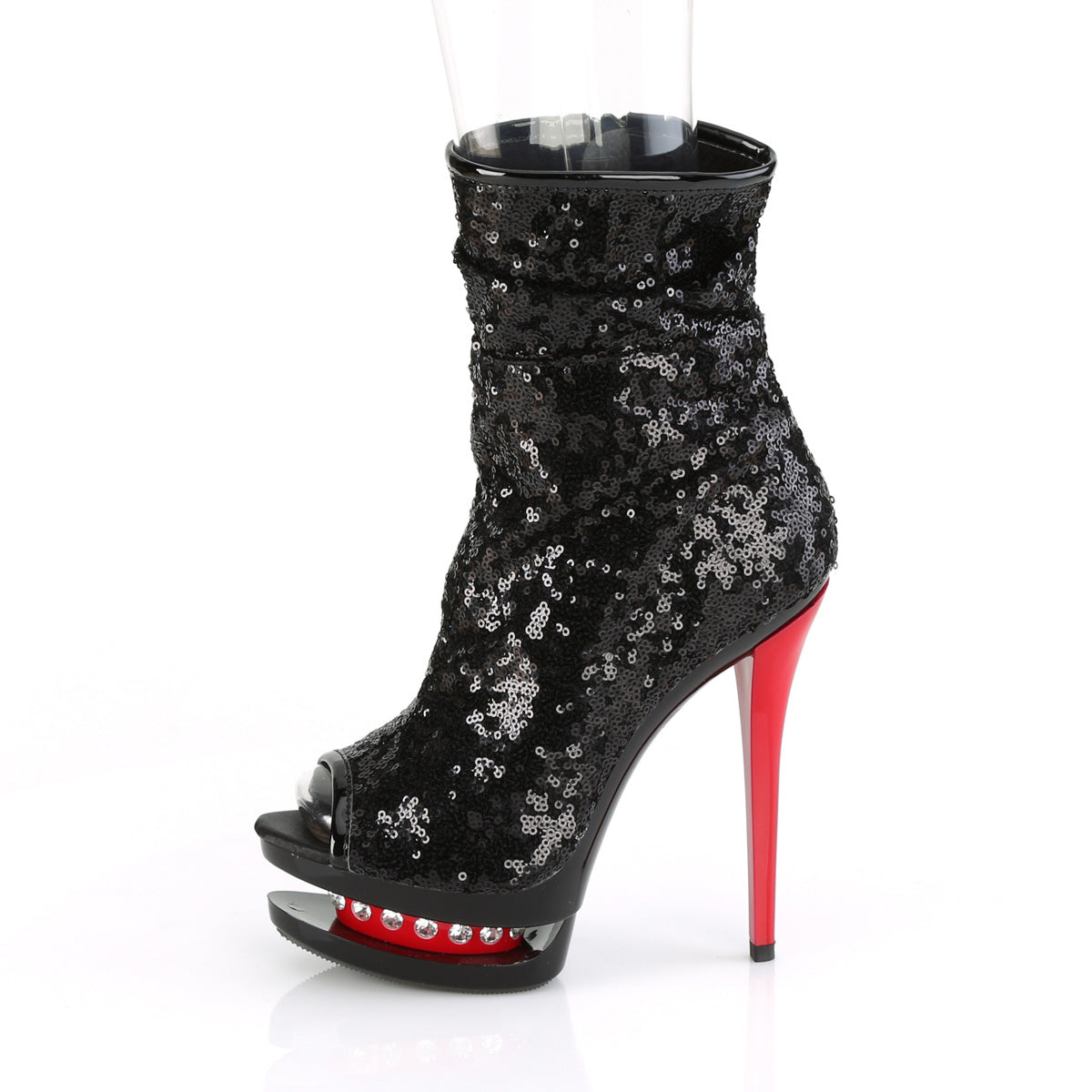 *6" Heel, 1 1/2" PF Two Tone Sequined Open Toe Ankle Boot (Pleaser BL-R1008/BSQ/B-R)