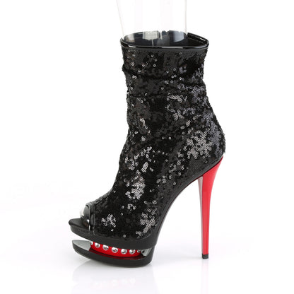 *6" Heel, 1 1/2" PF Two Tone Sequined Open Toe Ankle Boot (Pleaser BL-R1008/BSQ/B-R)