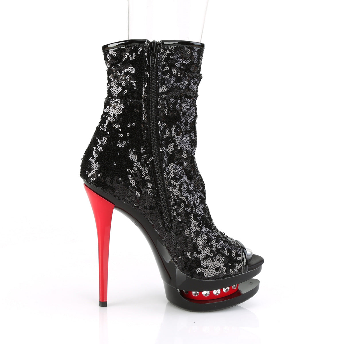 *6" Heel, 1 1/2" PF Two Tone Sequined Open Toe Ankle Boot (Pleaser BL-R1008/BSQ/B-R)