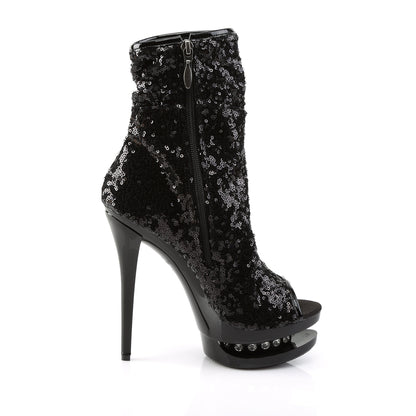 *6" Heel, 1 1/2" PF Two Tone Sequined Open Toe Ankle Boot (Pleaser BL-R1008/BSQ/B-R)